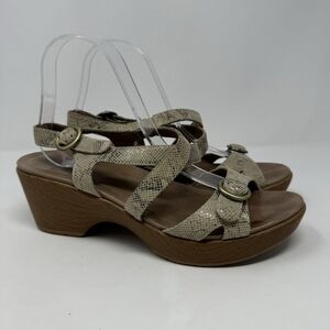 DANSKO JULIE Ladies Taupe Brown Snake Skin Strap Sandals Size EU 37 US 6.5